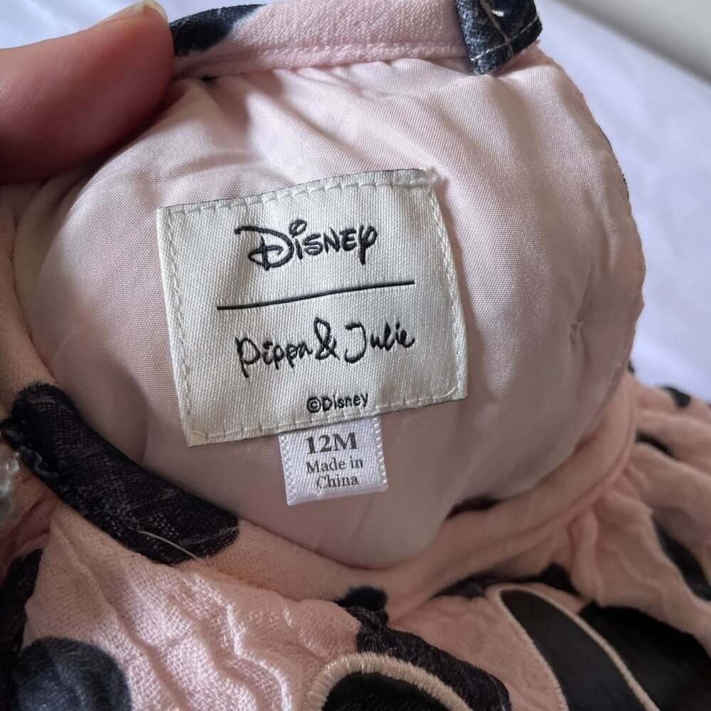 Disney x Pippa & Julie Minnie Mouse Pink Polka Dot Flutter Sleeve Dress SZ 12M - Picture 4 of 5
